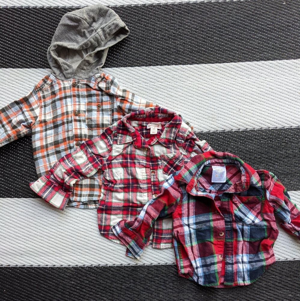 🍂 Lot 3: Flannel & Plaid button shirts: Size 12 M